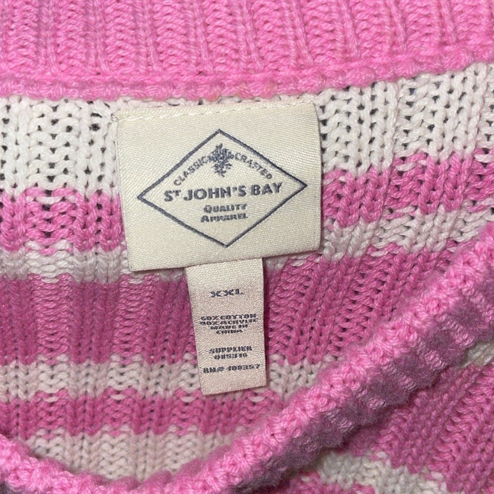 St. John's Bay Long Sleeve Pullover Pink Striped Sweater (Bust 46”Length 24”) - Picture 5 of 9